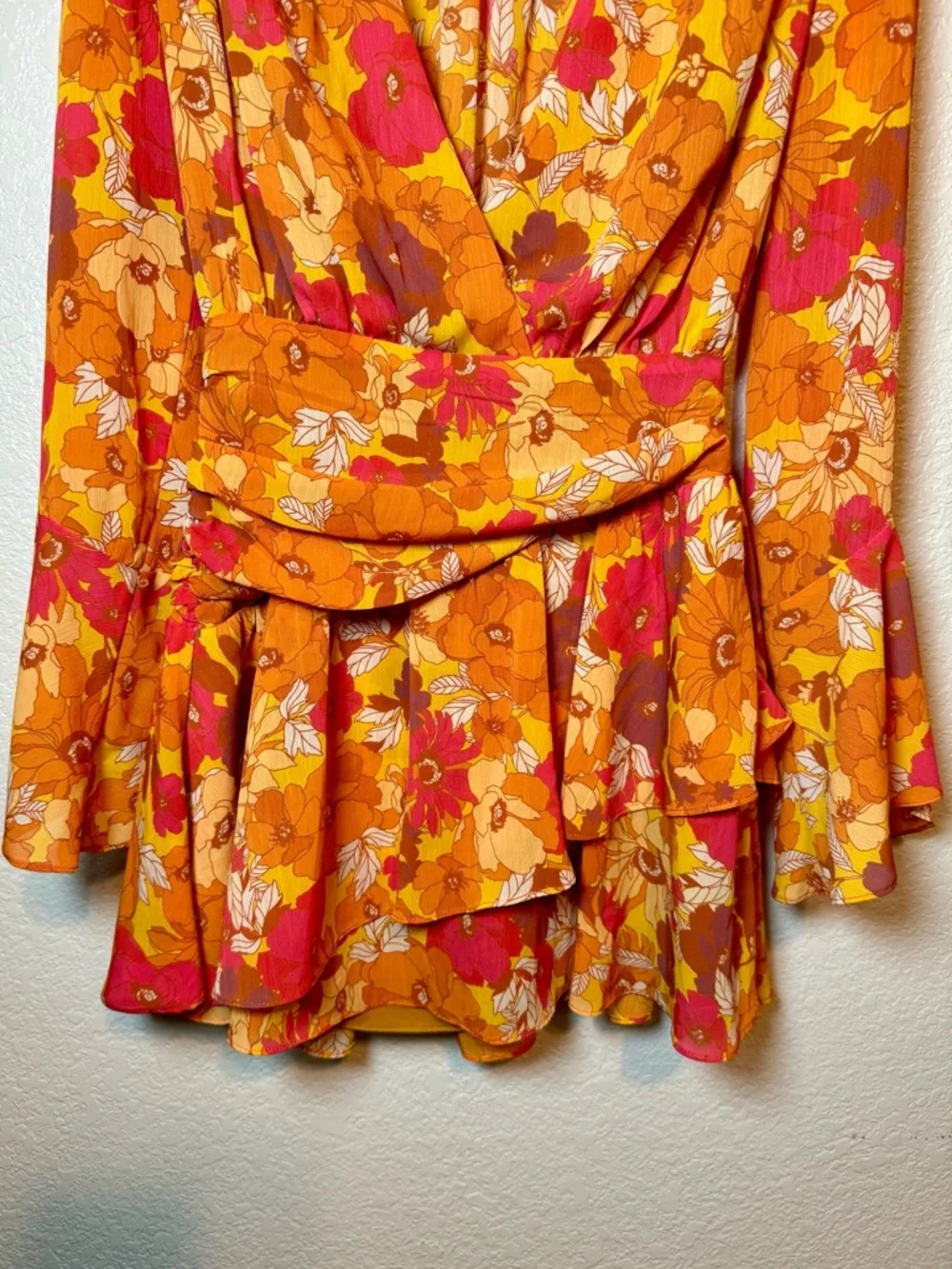 House of Harlow 1960 X Revolve Uriah Floral Mini Dress Orange Yellow Ted Size XS